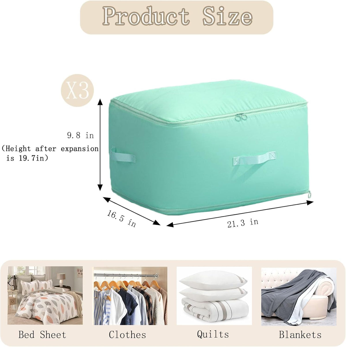 3 PCS Ultra Space Saving Self Compression Organizer, 2025 NEW Comforter Storage Bags, Heavy Duty Moving Bags, Washable Compression Bags for Storage Comforter Blanket, Clothes,Closet, Bedding