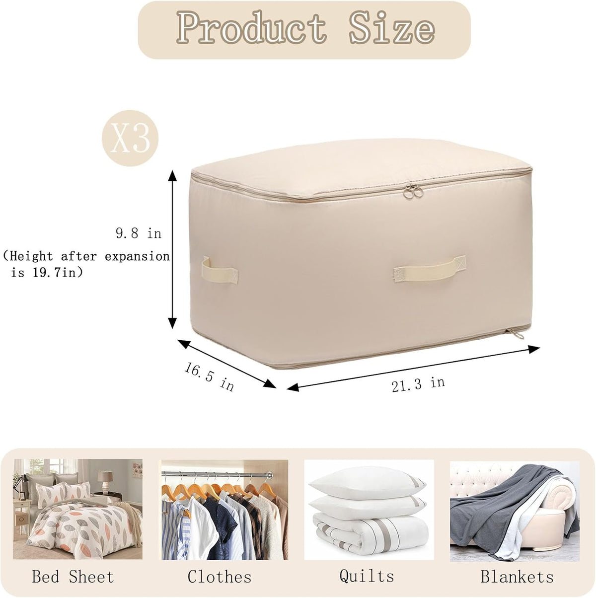 3 PCS Ultra Space Saving Self Compression Organizer, 2025 NEW Comforter Storage Bags, Heavy Duty Moving Bags, Washable Compression Bags for Storage Comforter Blanket, Clothes,Closet, Bedding