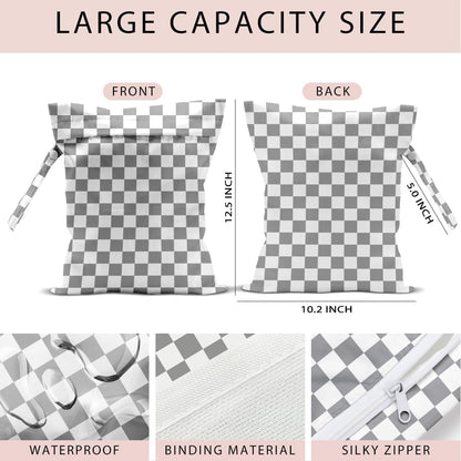 Swimsuit Bag Wet Bags for Travel Reusable Waterproof Bags Blue Checkered Wet Bag for Swimsuit Towels Beach Gym 10.2×12.6 Inches