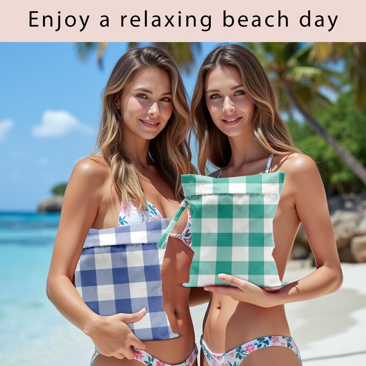 Swimsuit Bag Wet Bags for Travel Reusable Waterproof Bags Blue Checkered Wet Bag for Swimsuit Towels Beach Gym 10.2×12.6 Inches
