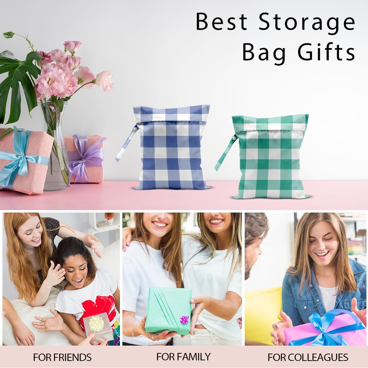 Swimsuit Bag Wet Bags for Travel Reusable Waterproof Bags Blue Checkered Wet Bag for Swimsuit Towels Beach Gym 10.2×12.6 Inches