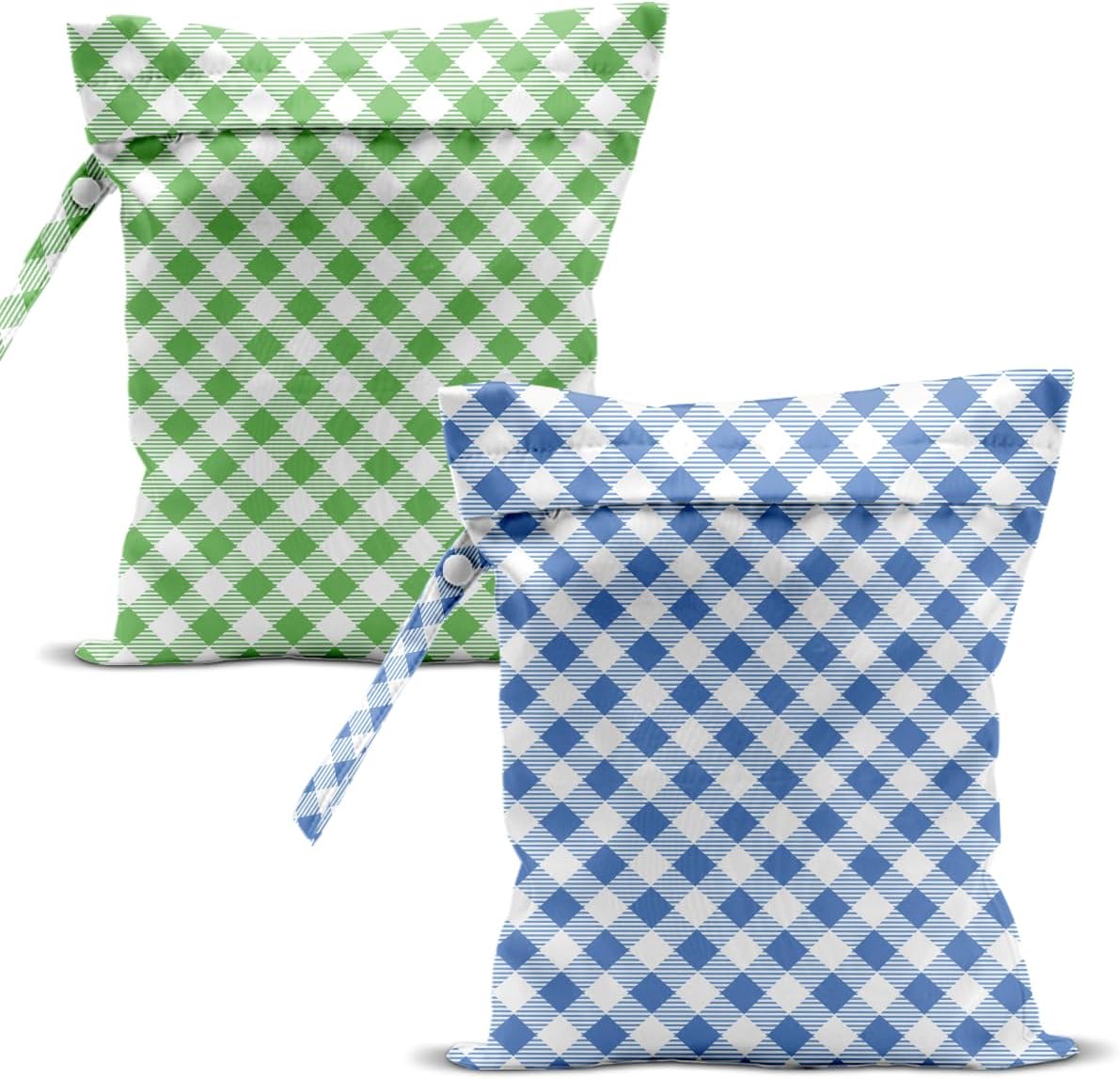 Swimsuit Bag Wet Bags for Travel Reusable Waterproof Bags Blue Checkered Wet Bag for Swimsuit Towels Beach Gym 10.2×12.6 Inches