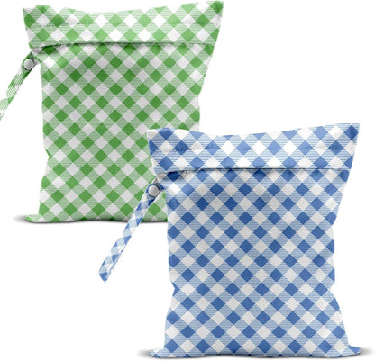 Swimsuit Bag Wet Bags for Travel Reusable Waterproof Bags Blue Checkered Wet Bag for Swimsuit Towels Beach Gym 10.2×12.6 Inches