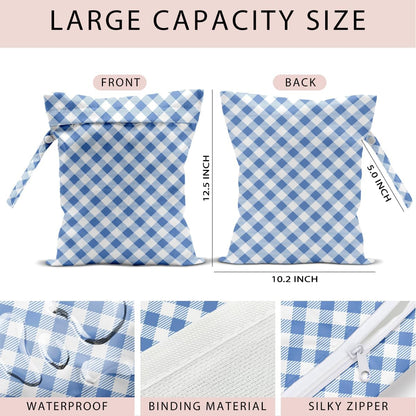 Swimsuit Bag Wet Bags for Travel Reusable Waterproof Bags Blue Checkered Wet Bag for Swimsuit Towels Beach Gym 10.2×12.6 Inches