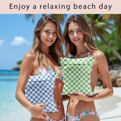 Swimsuit Bag Wet Bags for Travel Reusable Waterproof Bags Blue Checkered Wet Bag for Swimsuit Towels Beach Gym 10.2×12.6 Inches