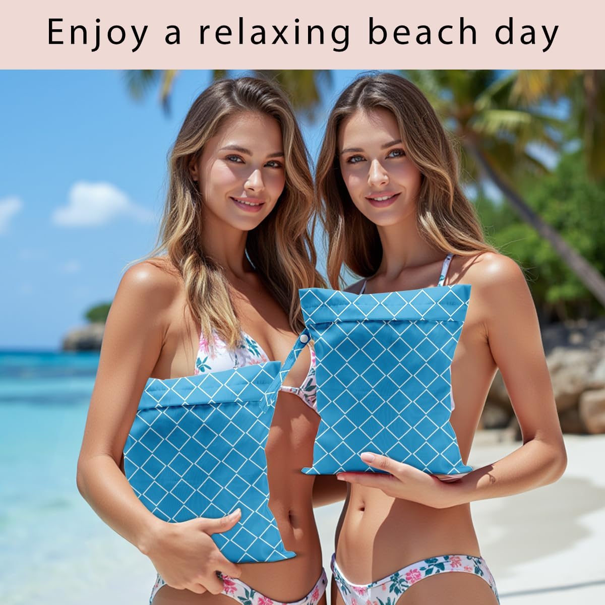 Swimsuit Bag Wet Bags for Travel Reusable Waterproof Bags Blue Checkered Wet Bag for Swimsuit Towels Beach Gym 10.2×12.6 Inches