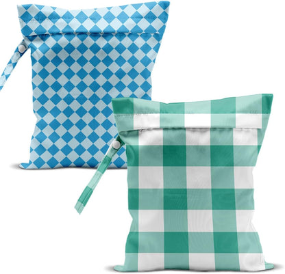 Swimsuit Bag Wet Bags for Travel Reusable Waterproof Bags Blue Checkered Wet Bag for Swimsuit Towels Beach Gym 10.2×12.6 Inches