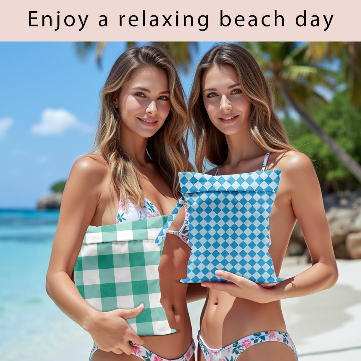 Swimsuit Bag Wet Bags for Travel Reusable Waterproof Bags Blue Checkered Wet Bag for Swimsuit Towels Beach Gym 10.2×12.6 Inches