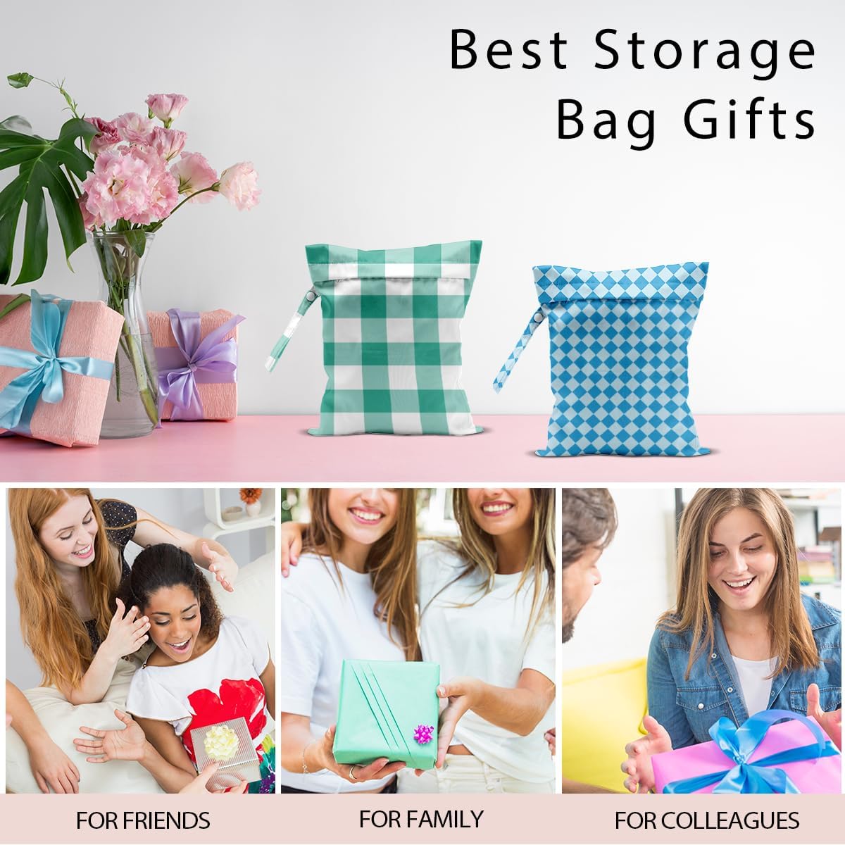 Swimsuit Bag Wet Bags for Travel Reusable Waterproof Bags Blue Checkered Wet Bag for Swimsuit Towels Beach Gym 10.2×12.6 Inches