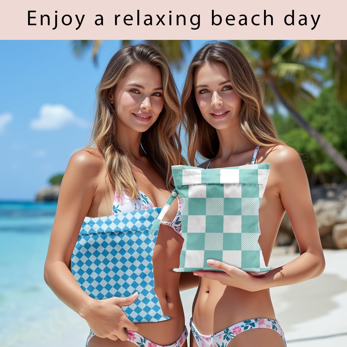 Swimsuit Bag Wet Bags for Travel Reusable Waterproof Bags Blue Checkered Wet Bag for Swimsuit Towels Beach Gym 10.2×12.6 Inches