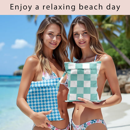 Swimsuit Bag Wet Bags for Travel Reusable Waterproof Bags Blue Checkered Wet Bag for Swimsuit Towels Beach Gym 10.2×12.6 Inches