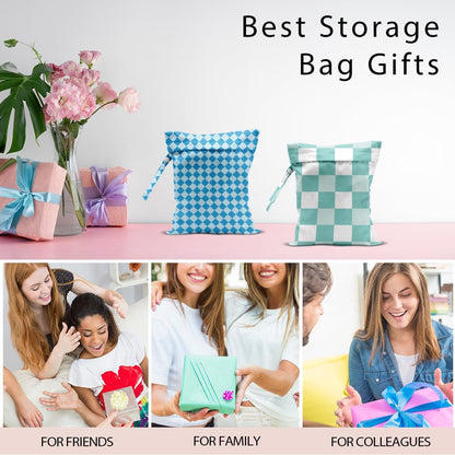 Swimsuit Bag Wet Bags for Travel Reusable Waterproof Bags Blue Checkered Wet Bag for Swimsuit Towels Beach Gym 10.2×12.6 Inches