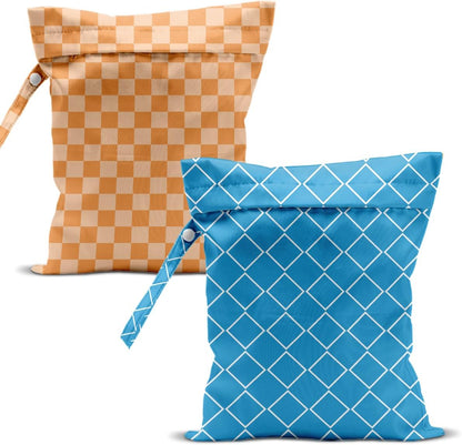 Swimsuit Bag Wet Bags for Travel Reusable Waterproof Bags Blue Checkered Wet Bag for Swimsuit Towels Beach Gym 10.2×12.6 Inches