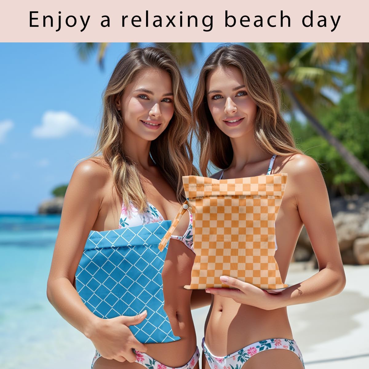 Swimsuit Bag Wet Bags for Travel Reusable Waterproof Bags Blue Checkered Wet Bag for Swimsuit Towels Beach Gym 10.2×12.6 Inches