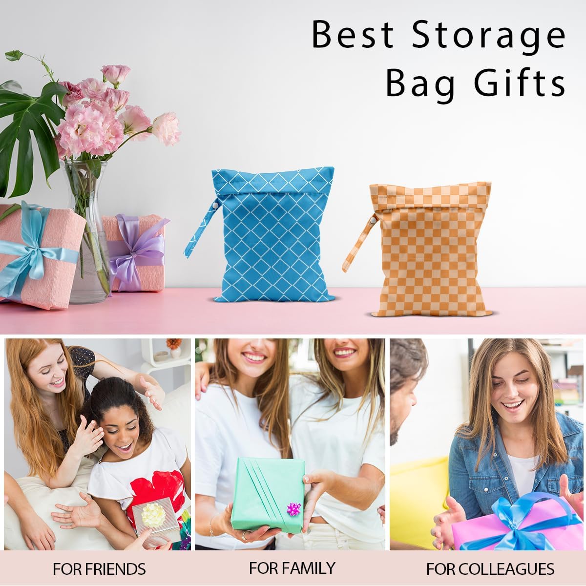 Swimsuit Bag Wet Bags for Travel Reusable Waterproof Bags Blue Checkered Wet Bag for Swimsuit Towels Beach Gym 10.2×12.6 Inches