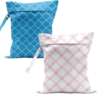 Swimsuit Bag Wet Bags for Travel Reusable Waterproof Bags Blue Checkered Wet Bag for Swimsuit Towels Beach Gym 10.2×12.6 Inches