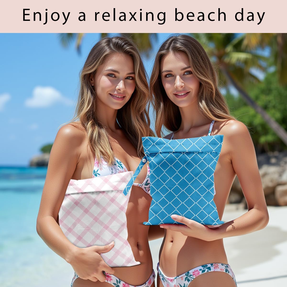 Swimsuit Bag Wet Bags for Travel Reusable Waterproof Bags Blue Checkered Wet Bag for Swimsuit Towels Beach Gym 10.2×12.6 Inches