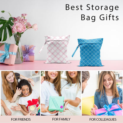 Swimsuit Bag Wet Bags for Travel Reusable Waterproof Bags Blue Checkered Wet Bag for Swimsuit Towels Beach Gym 10.2×12.6 Inches