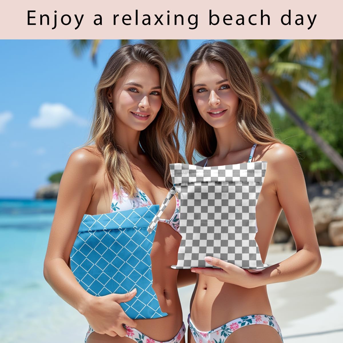 Swimsuit Bag Wet Bags for Travel Reusable Waterproof Bags Blue Checkered Wet Bag for Swimsuit Towels Beach Gym 10.2×12.6 Inches