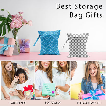 Swimsuit Bag Wet Bags for Travel Reusable Waterproof Bags Blue Checkered Wet Bag for Swimsuit Towels Beach Gym 10.2×12.6 Inches