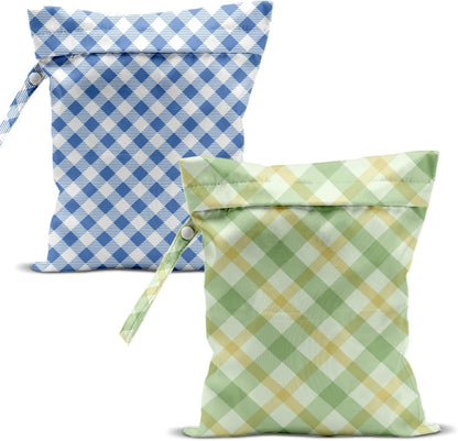 Swimsuit Bag Wet Bags for Travel Reusable Waterproof Bags Blue Checkered Wet Bag for Swimsuit Towels Beach Gym 10.2×12.6 Inches