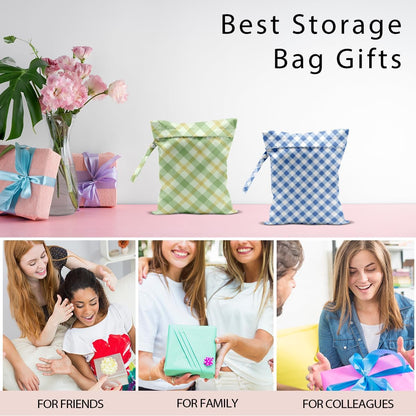 Swimsuit Bag Wet Bags for Travel Reusable Waterproof Bags Blue Checkered Wet Bag for Swimsuit Towels Beach Gym 10.2×12.6 Inches