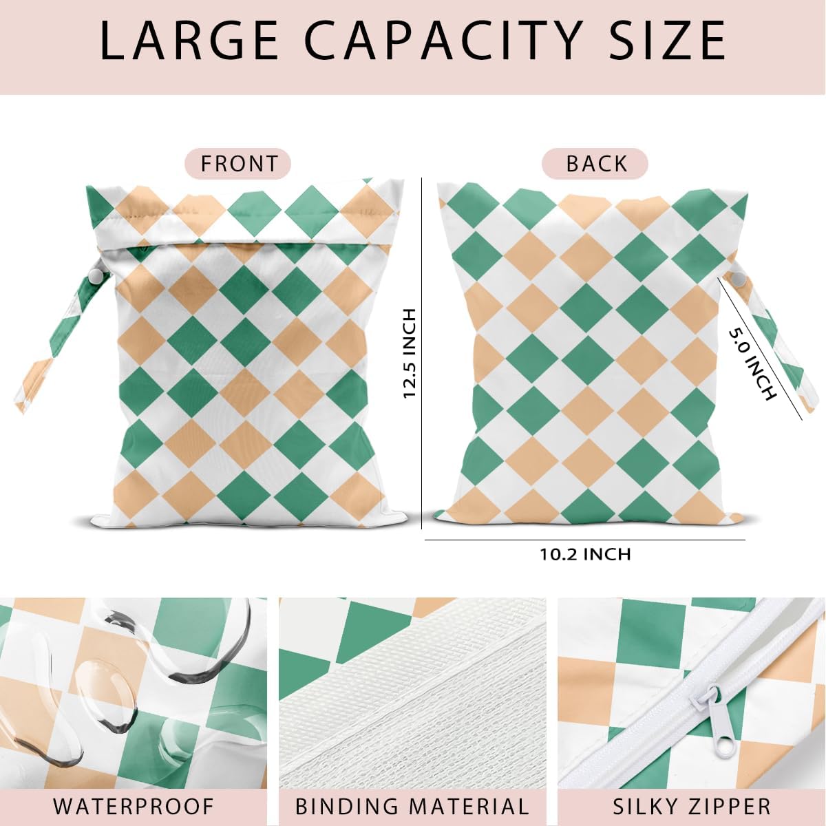 Swimsuit Bag Wet Bags for Travel Reusable Waterproof Bags Blue Checkered Wet Bag for Swimsuit Towels Beach Gym 10.2×12.6 Inches