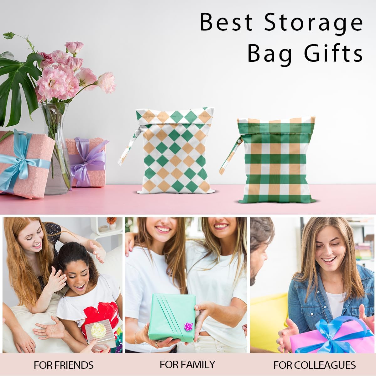 Swimsuit Bag Wet Bags for Travel Reusable Waterproof Bags Blue Checkered Wet Bag for Swimsuit Towels Beach Gym 10.2×12.6 Inches