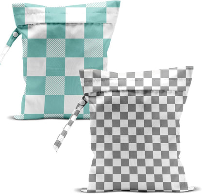 Swimsuit Bag Wet Bags for Travel Reusable Waterproof Bags Blue Checkered Wet Bag for Swimsuit Towels Beach Gym 10.2×12.6 Inches
