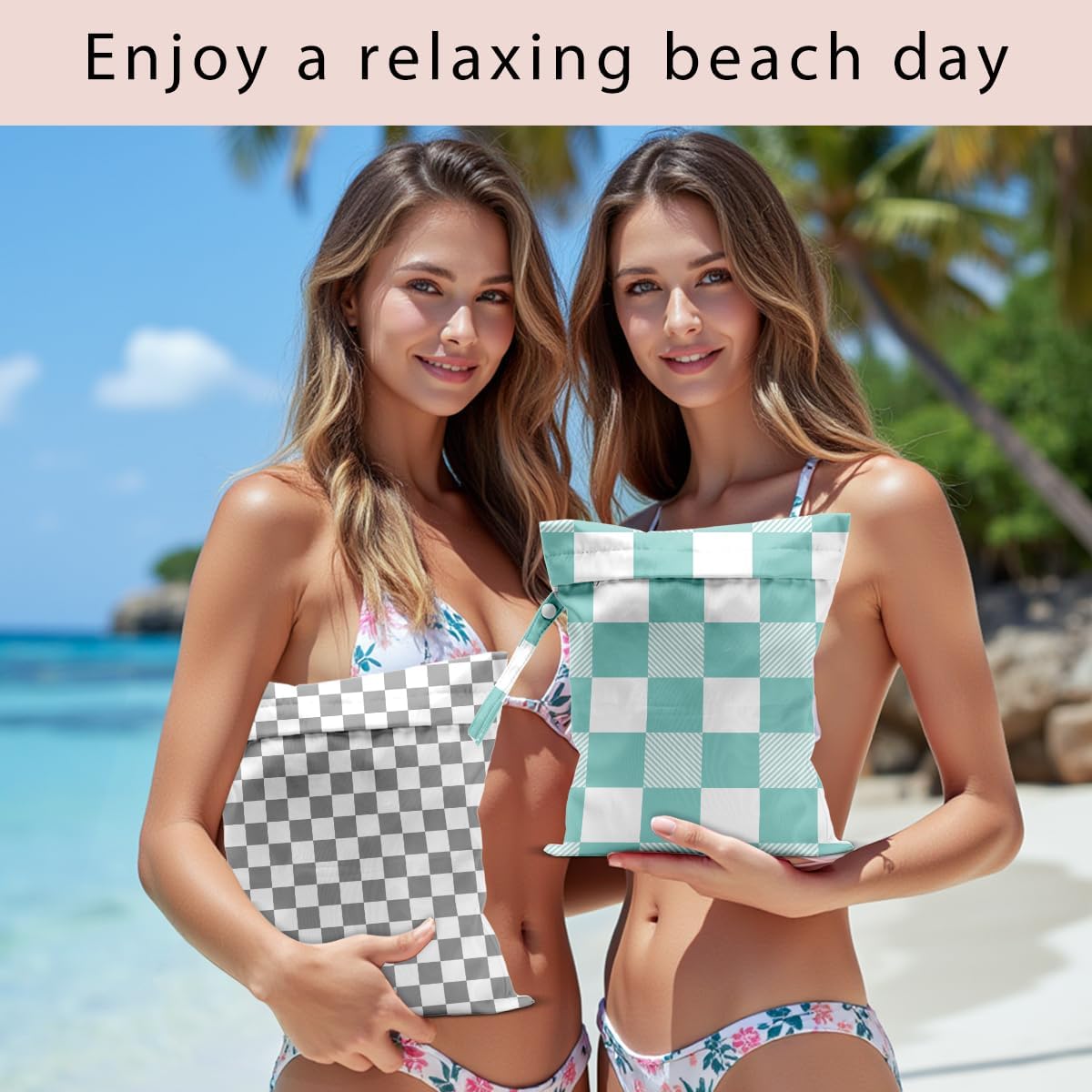 Swimsuit Bag Wet Bags for Travel Reusable Waterproof Bags Blue Checkered Wet Bag for Swimsuit Towels Beach Gym 10.2×12.6 Inches