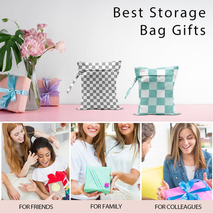 Swimsuit Bag Wet Bags for Travel Reusable Waterproof Bags Blue Checkered Wet Bag for Swimsuit Towels Beach Gym 10.2×12.6 Inches