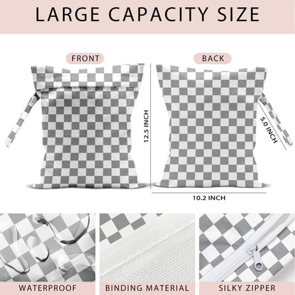 Swimsuit Bag Wet Bags for Travel Reusable Waterproof Bags Blue Checkered Wet Bag for Swimsuit Towels Beach Gym 10.2×12.6 Inches