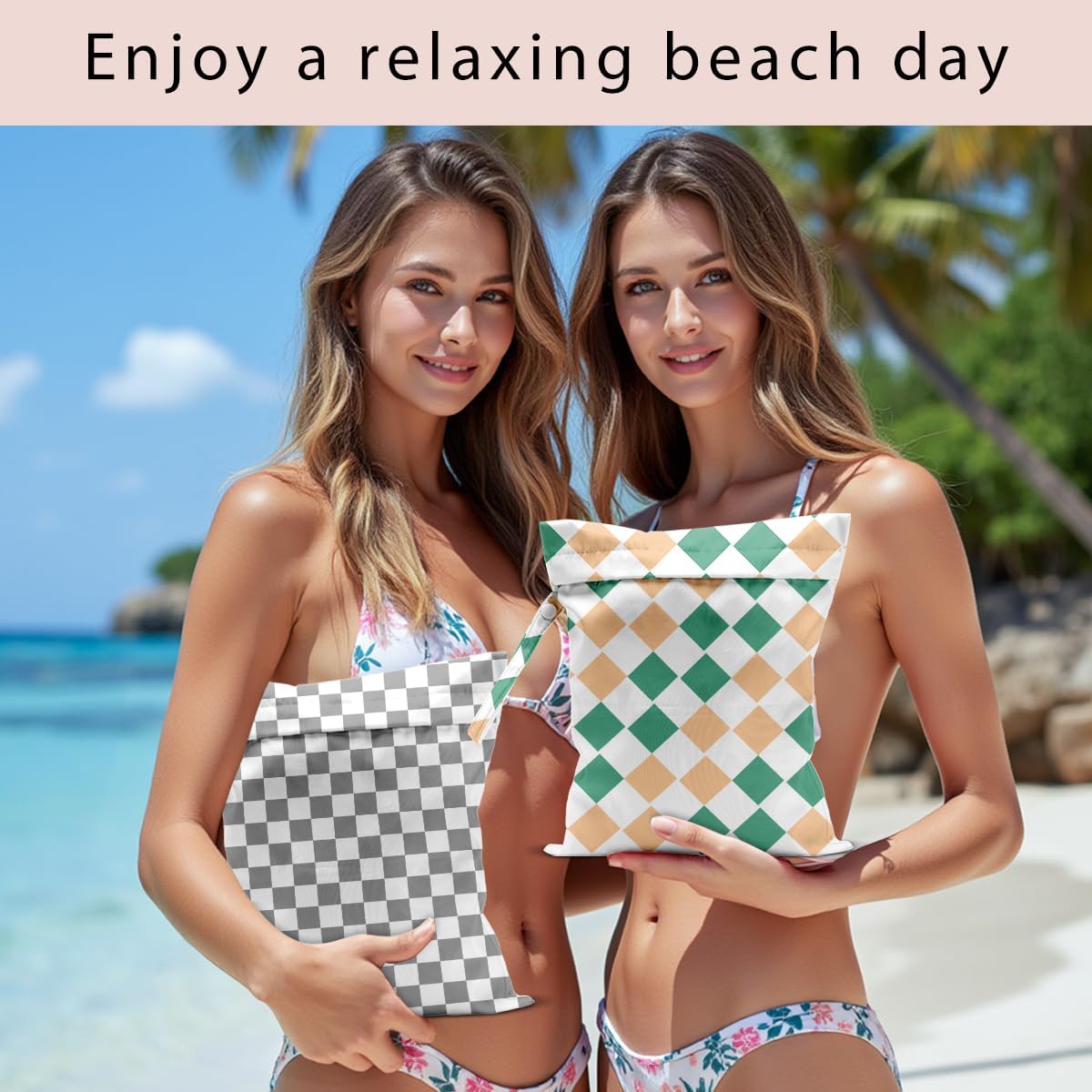 Swimsuit Bag Wet Bags for Travel Reusable Waterproof Bags Blue Checkered Wet Bag for Swimsuit Towels Beach Gym 10.2×12.6 Inches