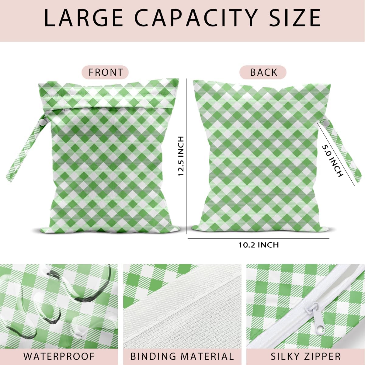 Swimsuit Bag Wet Bags for Travel Reusable Waterproof Bags Blue Checkered Wet Bag for Swimsuit Towels Beach Gym 10.2×12.6 Inches