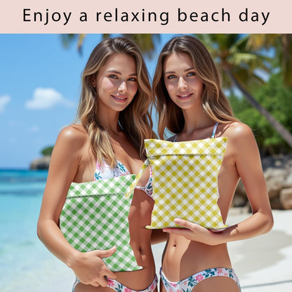 Swimsuit Bag Wet Bags for Travel Reusable Waterproof Bags Blue Checkered Wet Bag for Swimsuit Towels Beach Gym 10.2×12.6 Inches