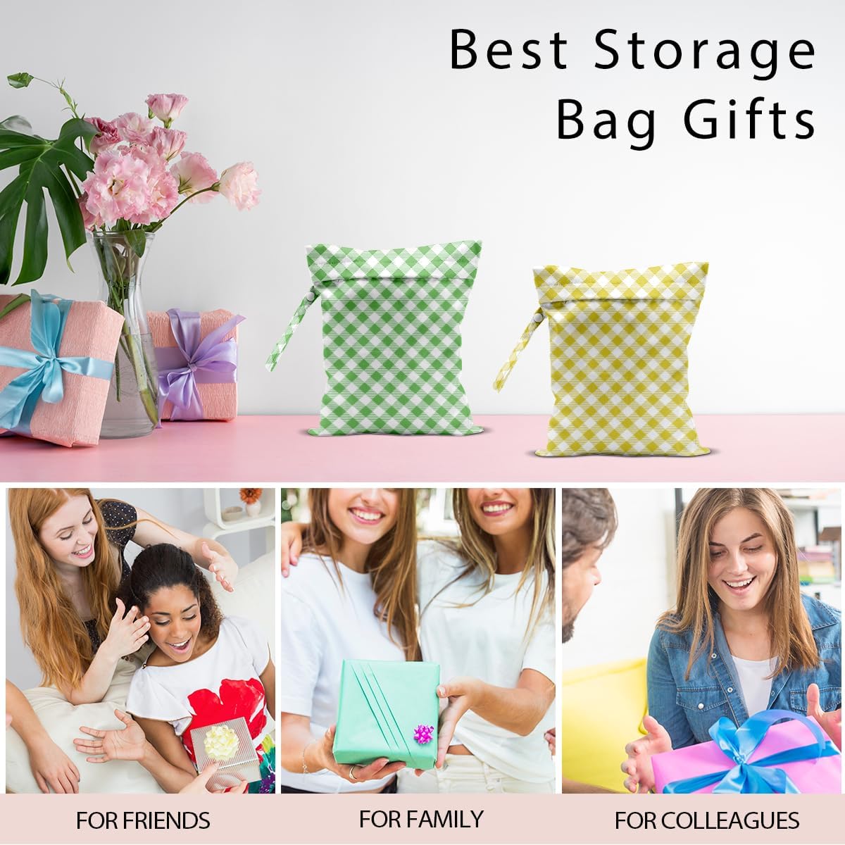 Swimsuit Bag Wet Bags for Travel Reusable Waterproof Bags Blue Checkered Wet Bag for Swimsuit Towels Beach Gym 10.2×12.6 Inches