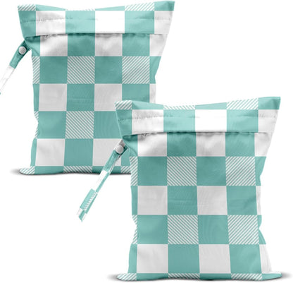 Swimsuit Bag Wet Bags for Travel Reusable Waterproof Bags Blue Checkered Wet Bag for Swimsuit Towels Beach Gym 10.2×12.6 Inches