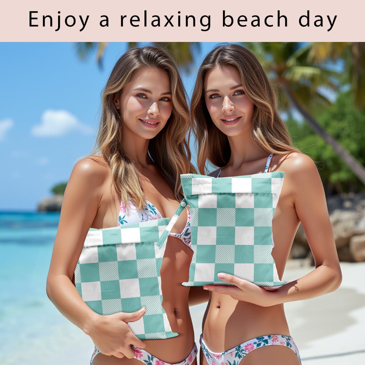 Swimsuit Bag Wet Bags for Travel Reusable Waterproof Bags Blue Checkered Wet Bag for Swimsuit Towels Beach Gym 10.2×12.6 Inches