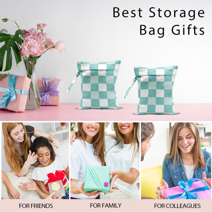 Swimsuit Bag Wet Bags for Travel Reusable Waterproof Bags Blue Checkered Wet Bag for Swimsuit Towels Beach Gym 10.2×12.6 Inches