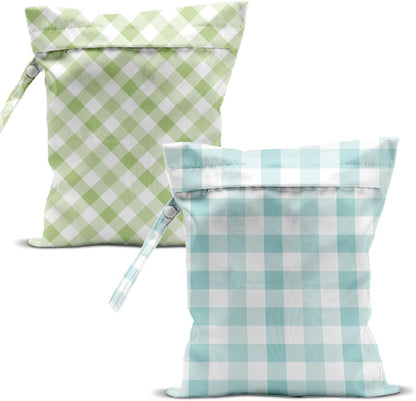 Swimsuit Bag Wet Bags for Travel Reusable Waterproof Bags Blue Checkered Wet Bag for Swimsuit Towels Beach Gym 10.2×12.6 Inches