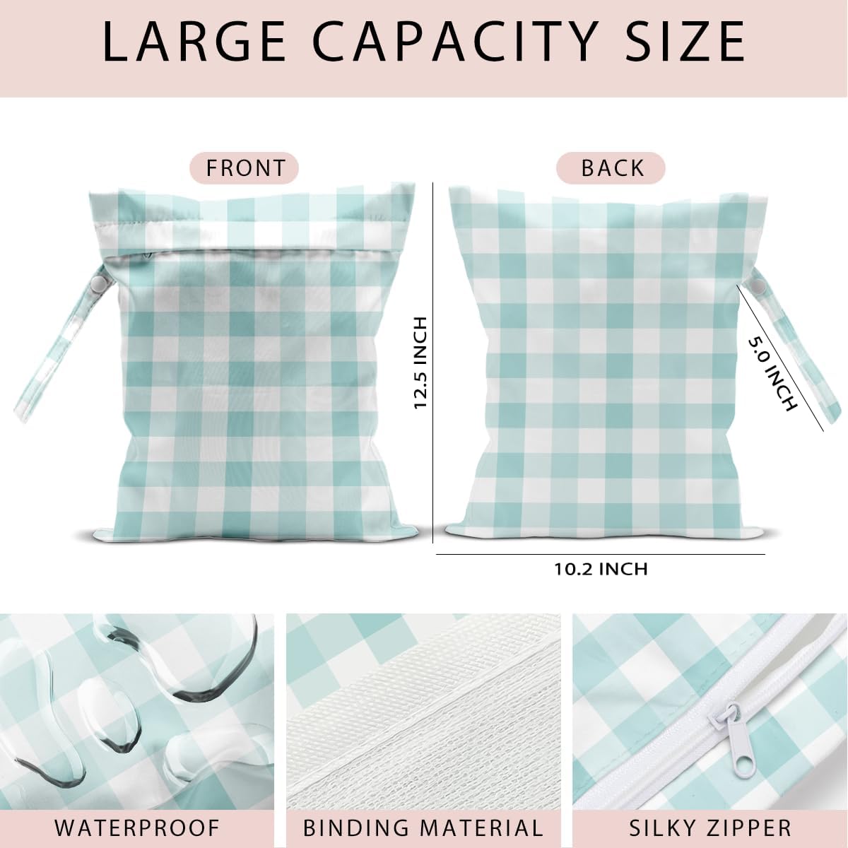 Swimsuit Bag Wet Bags for Travel Reusable Waterproof Bags Blue Checkered Wet Bag for Swimsuit Towels Beach Gym 10.2×12.6 Inches