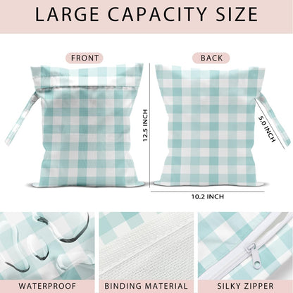 Swimsuit Bag Wet Bags for Travel Reusable Waterproof Bags Blue Checkered Wet Bag for Swimsuit Towels Beach Gym 10.2×12.6 Inches