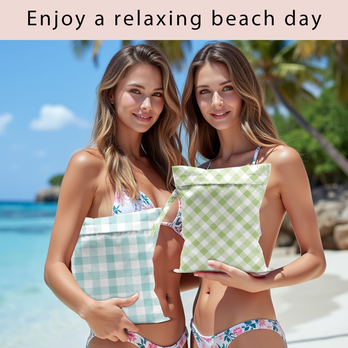 Swimsuit Bag Wet Bags for Travel Reusable Waterproof Bags Blue Checkered Wet Bag for Swimsuit Towels Beach Gym 10.2×12.6 Inches