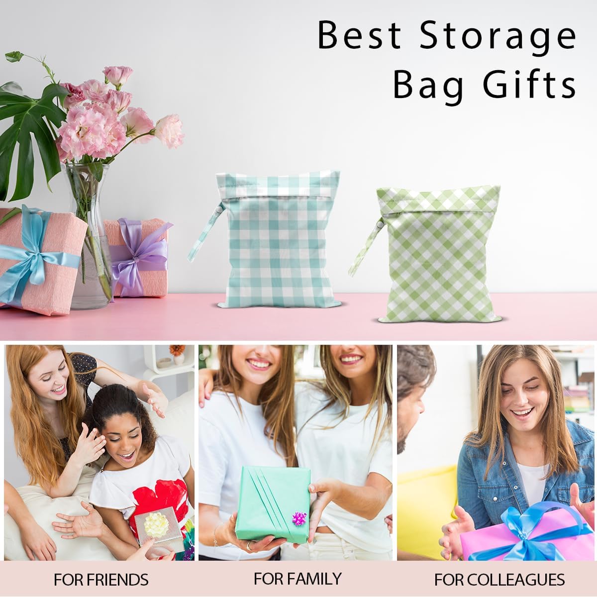 Swimsuit Bag Wet Bags for Travel Reusable Waterproof Bags Blue Checkered Wet Bag for Swimsuit Towels Beach Gym 10.2×12.6 Inches