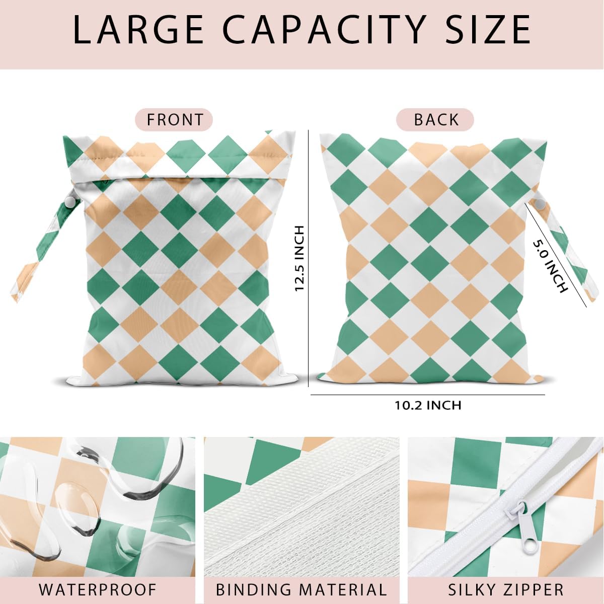 Swimsuit Bag Wet Bags for Travel Reusable Waterproof Bags Blue Checkered Wet Bag for Swimsuit Towels Beach Gym 10.2×12.6 Inches