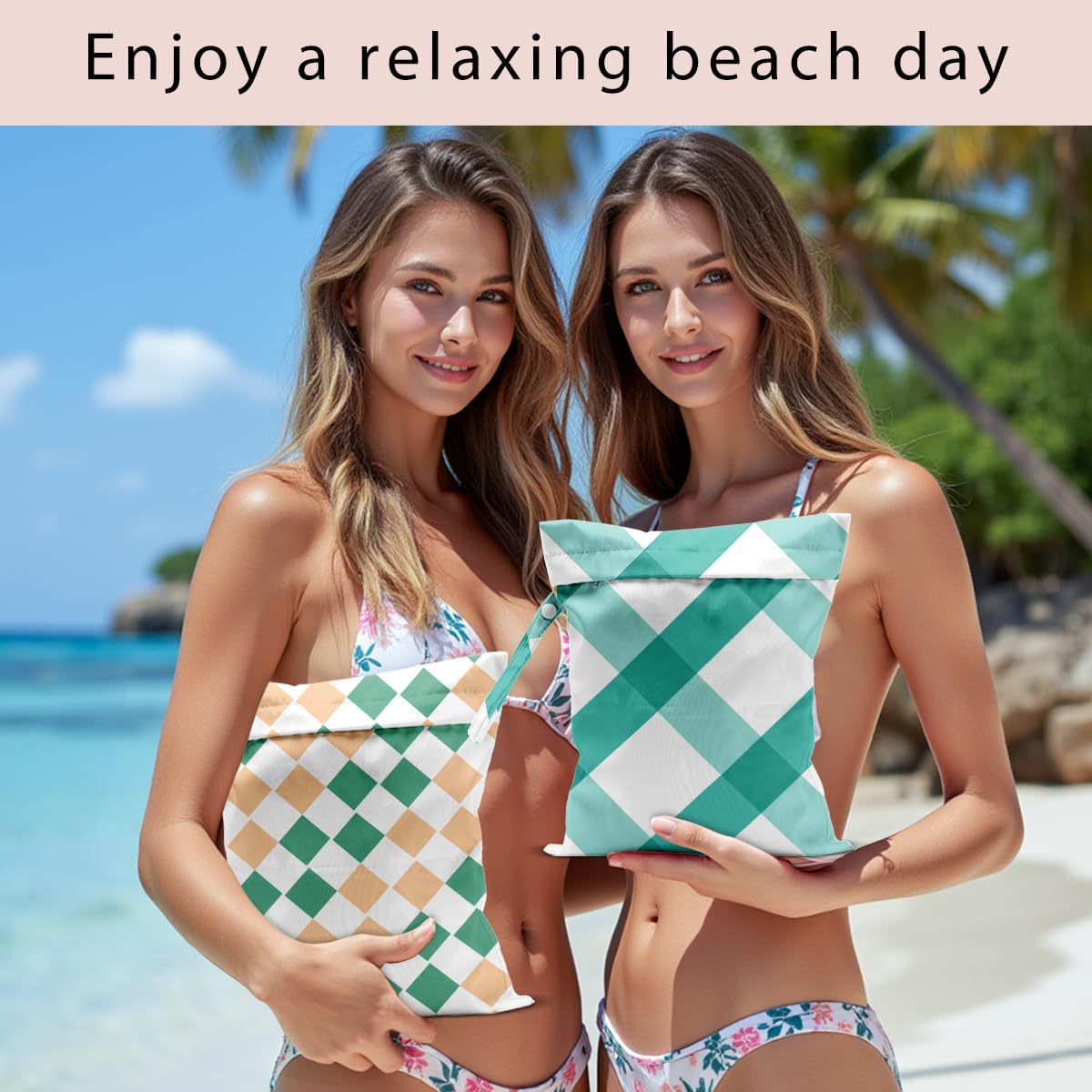 Swimsuit Bag Wet Bags for Travel Reusable Waterproof Bags Blue Checkered Wet Bag for Swimsuit Towels Beach Gym 10.2×12.6 Inches