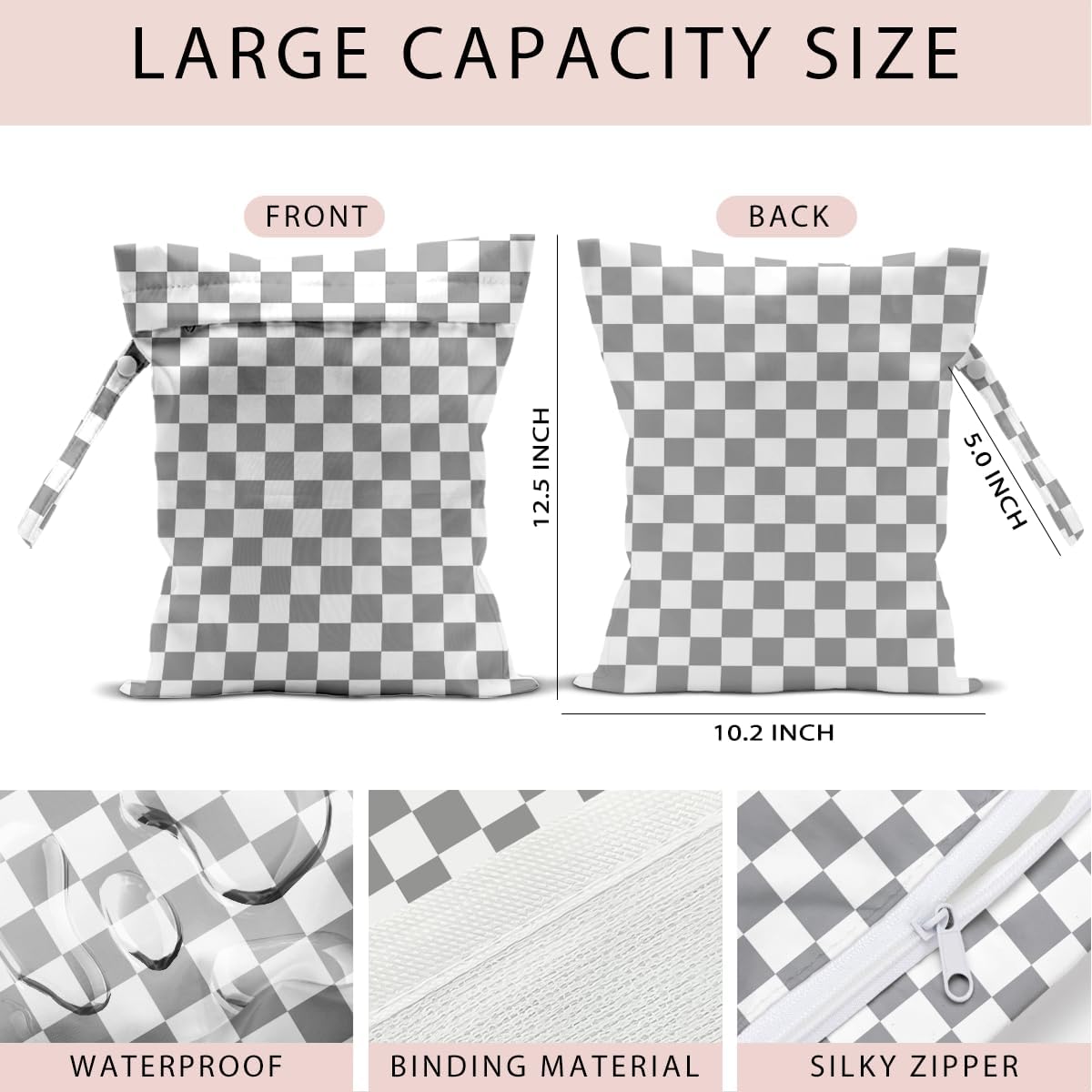 Swimsuit Bag Wet Bags for Travel Reusable Waterproof Bags Blue Checkered Wet Bag for Swimsuit Towels Beach Gym 10.2×12.6 Inches