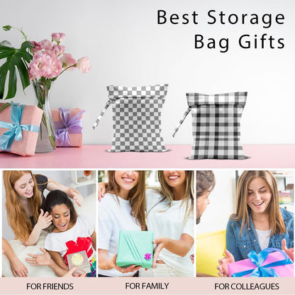 Swimsuit Bag Wet Bags for Travel Reusable Waterproof Bags Blue Checkered Wet Bag for Swimsuit Towels Beach Gym 10.2×12.6 Inches