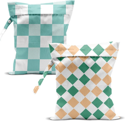 Swimsuit Bag Wet Bags for Travel Reusable Waterproof Bags Blue Checkered Wet Bag for Swimsuit Towels Beach Gym 10.2×12.6 Inches