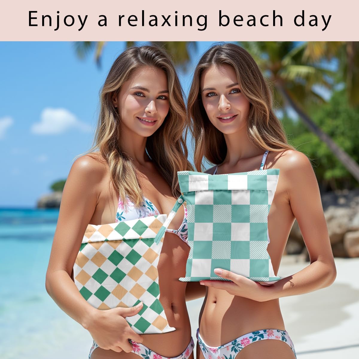 Swimsuit Bag Wet Bags for Travel Reusable Waterproof Bags Blue Checkered Wet Bag for Swimsuit Towels Beach Gym 10.2×12.6 Inches